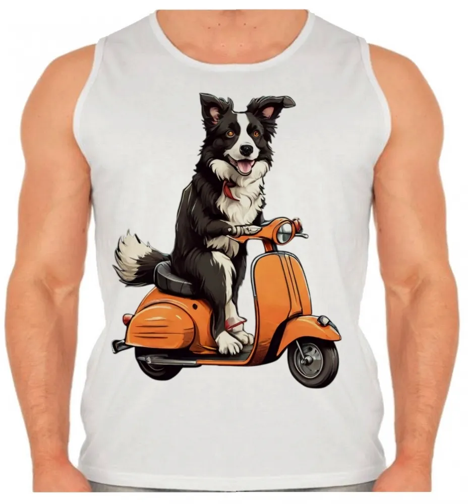 Camiseta Regata adulto ou infantil Cachorro boder collie lambreta
