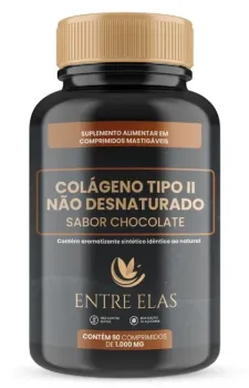 Colágeno Tipo II Não Desnaturado - Mastigável sabor Chocolate com 90 Comp.