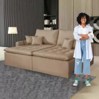 Sofá Retratil e Cama Chicago Lacôme 1,80 em linho Bege ou cinza - Foto 5