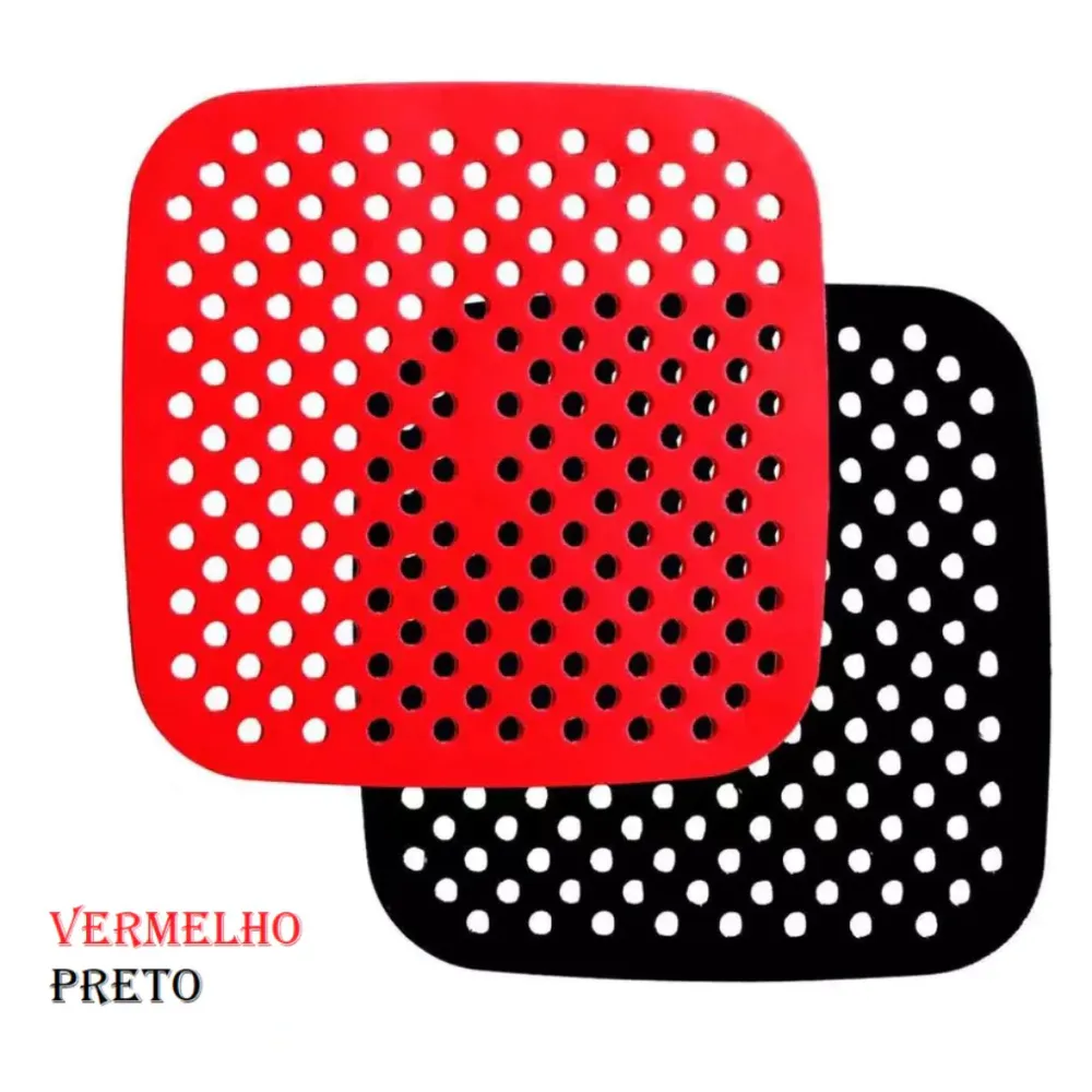 Forro Tapete em Silicone Para Air Fryer 19cm Fritadeira Elétrica QUADRADO Multiuso Universal Vermelho Preto Imagem