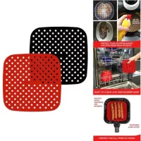 Forro Tapete em Silicone Para Air Fryer 19cm Fritadeira Elétrica QUADRADO Multiuso Universal Vermelho Preto - Foto 9