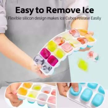 Kit 4 Forma Com Tampa Gelo Ice Flexivel Forminha Fundo Silicone 14 Cubos Alimentos Frutas Papinha - Foto 2