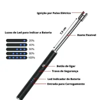 Acendedor De Fogão Isqueiro Eletrico Fogão Churrasqueira Vela Original Recarregavel USB - Foto 3