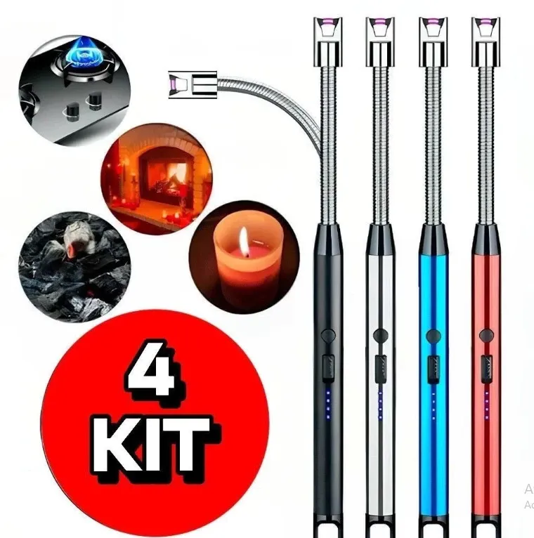 Kit 4 Acendedor De Fogão Isqueiro Eletrico Fogão Churrasqueira Vela Original Recarregavel USB Imagem