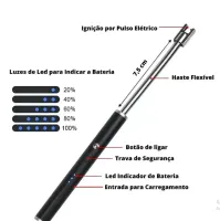 Kit 4 Acendedor De Fogão Isqueiro Eletrico Fogão Churrasqueira Vela Original Recarregavel USB - Foto 4