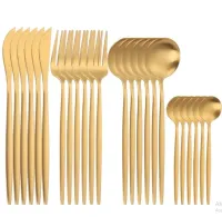 KIT 24 Jogo de talheres Dourado Aço Inoxidável Facas Garfos e Colheres Na Cozinha Talheres kit talheres