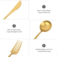 KIT 24 Jogo de talheres Dourado Aço Inoxidável Facas Garfos e Colheres Na Cozinha Talheres kit talheres - Foto 2