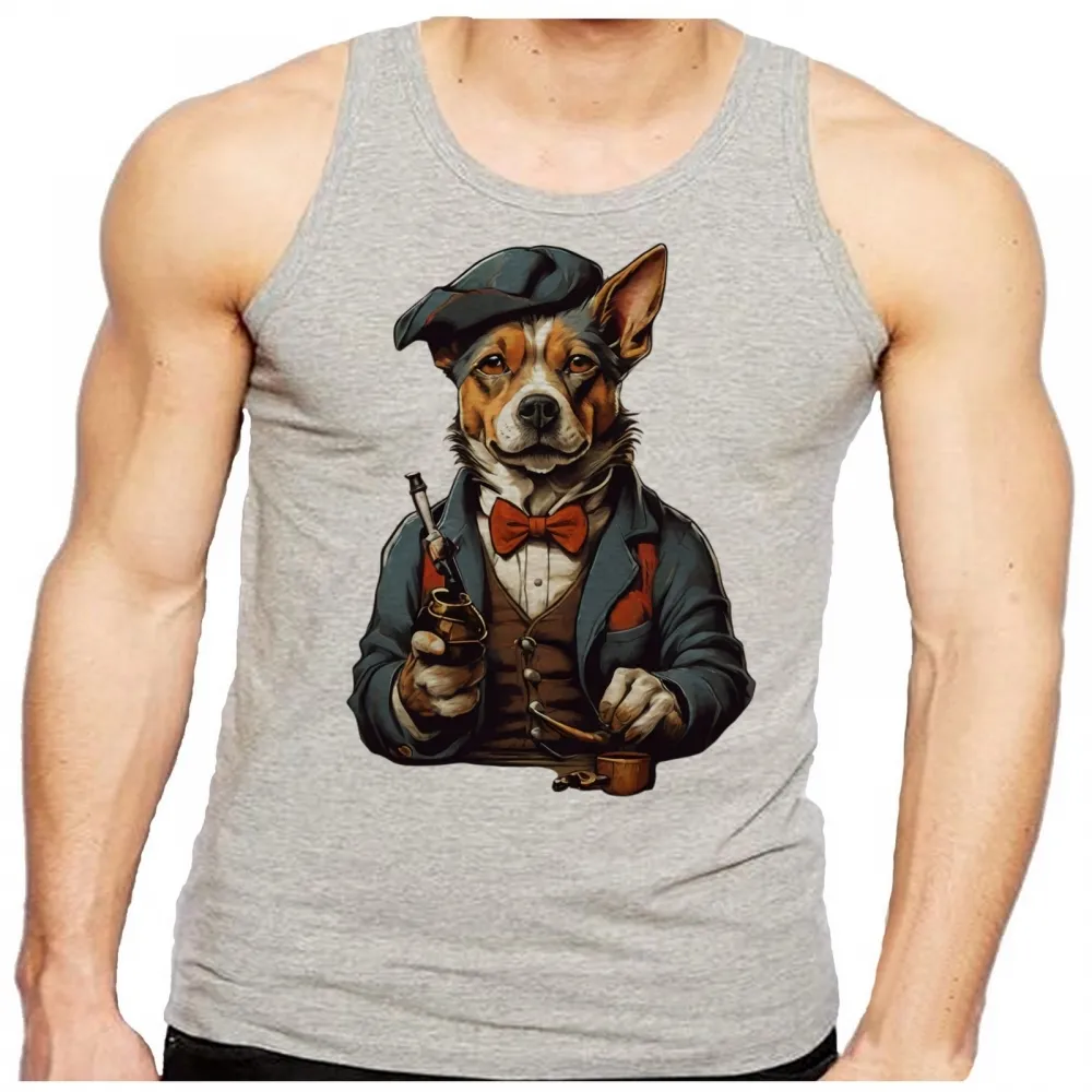 Camiseta Regata adulto ou infantil Cachorro detetive fumando Imagem
