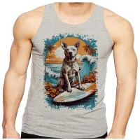 Camiseta Regata adulto ou infantil cachorro pit bull praia surf - Foto 2