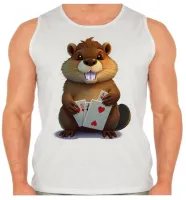 Camiseta Regata adulto ou infantil Castor poker esquilo carta rato roedor canastra - Foto 2