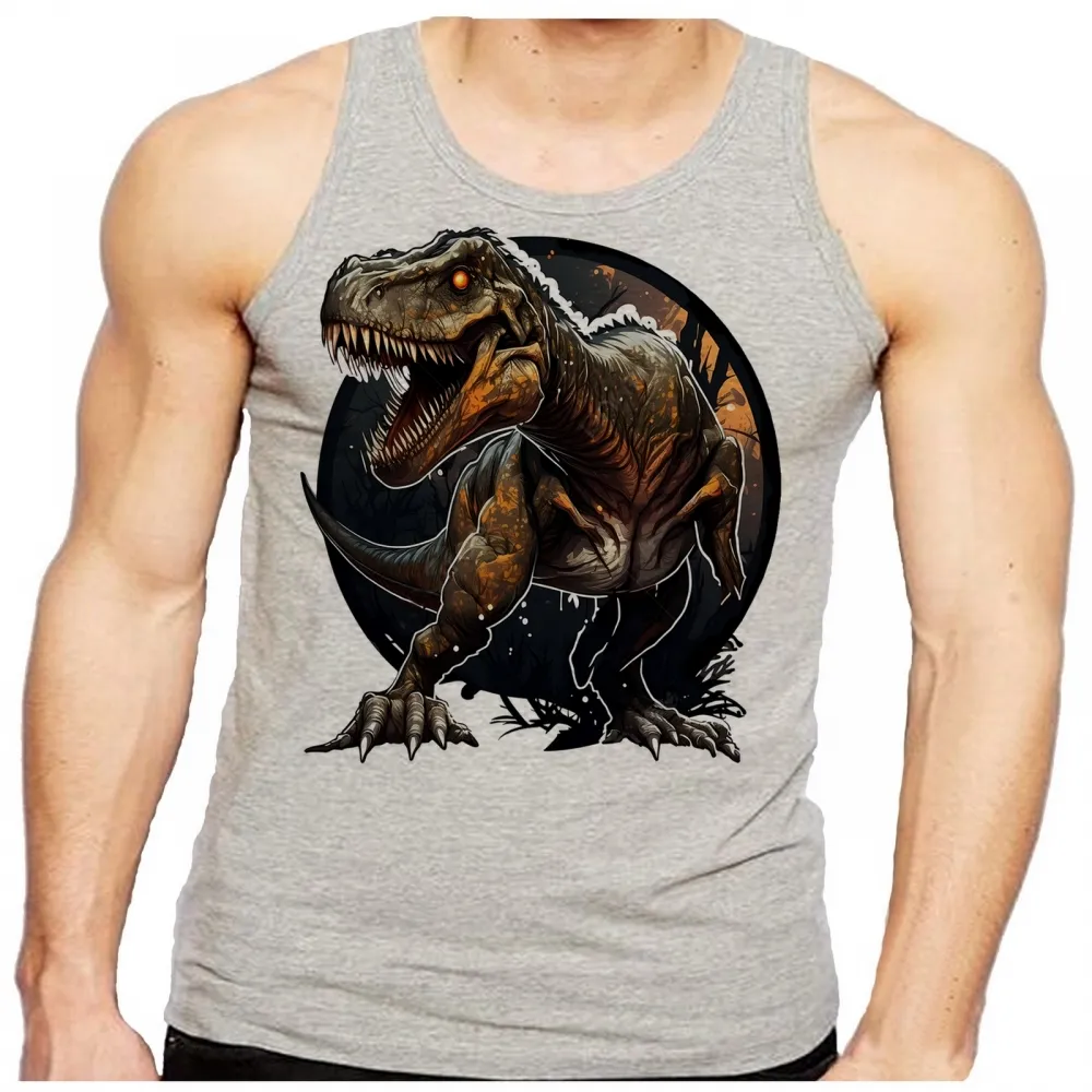 Camiseta Regata adulto ou infantil dinossauro Rex Jurassic