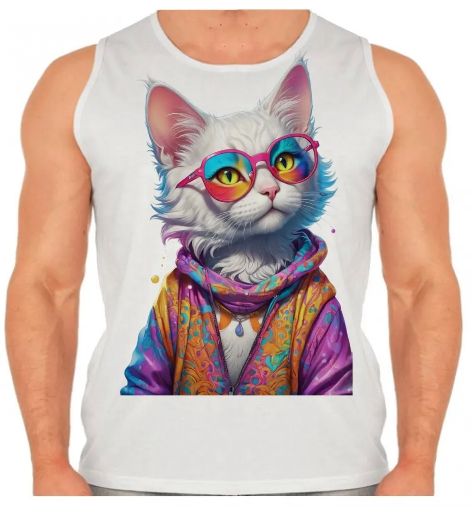 Camiseta Regata adulto ou infantil Gato de oculos intelectual Imagem