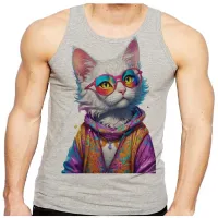 Camiseta Regata adulto ou infantil Gato de oculos intelectual - Foto 2