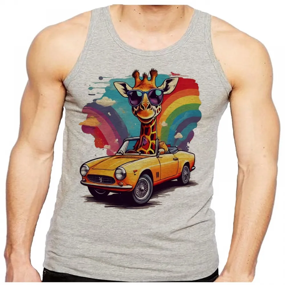 Camiseta Regata adulto ou infantil Girafa colorida carro antigo Imagem