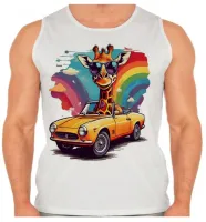 Camiseta Regata adulto ou infantil Girafa colorida carro antigo - Foto 2