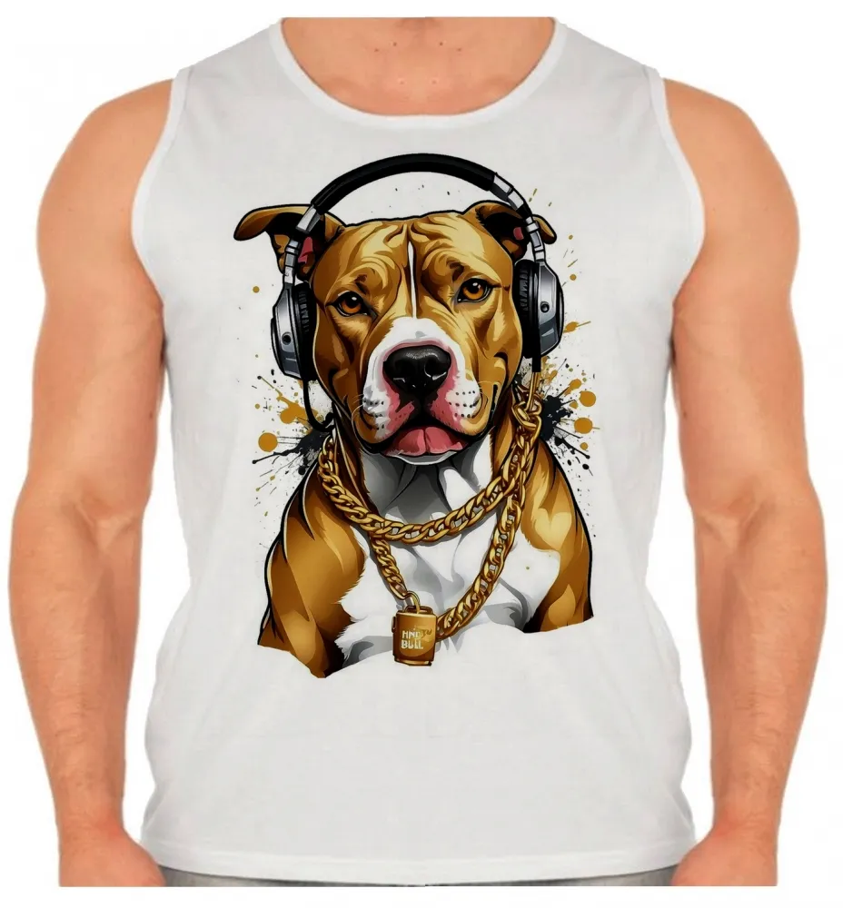 Camiseta Regata adulto ou infantil Pitt bull cachorro corrente dourada Imagem