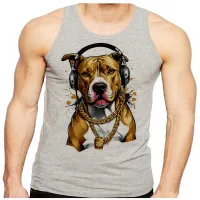 Camiseta Regata adulto ou infantil Pitt bull cachorro corrente dourada - Foto 2