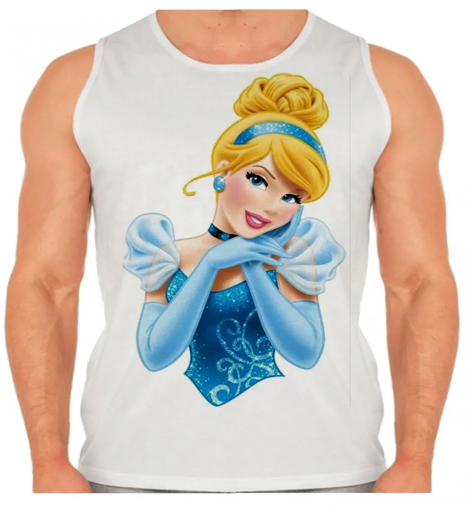 Camiseta Regata adulto ou infantil Cinderela princesa vestido azul
