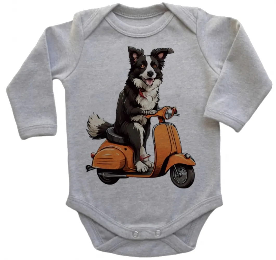 Body Bebê Infantil roupa criança Cachorro boder collie lambreta