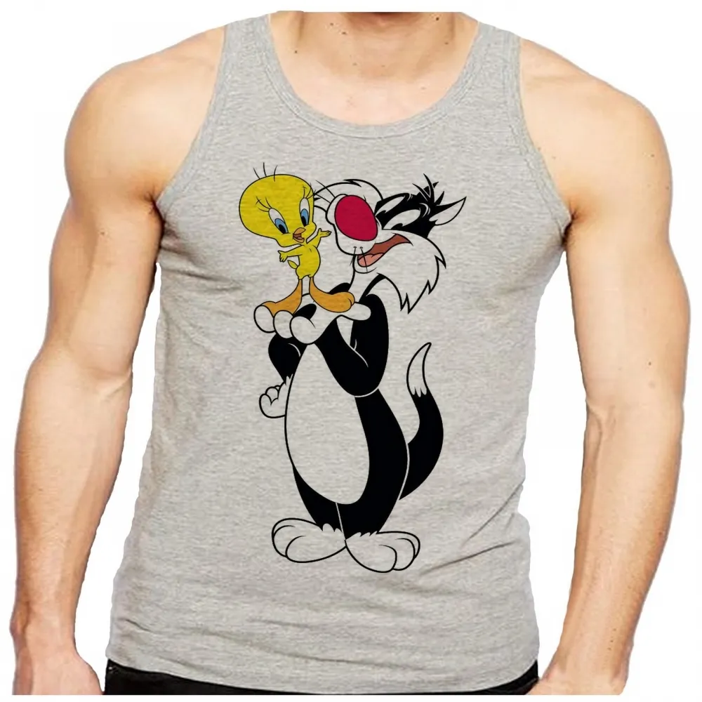 Camiseta Regata adulto ou infantil Gato frajo e Piu piu amigos