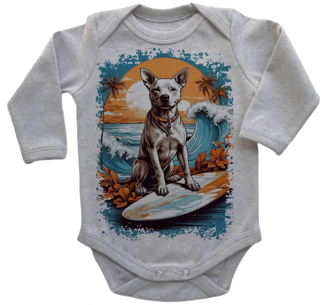 Body Bebê Infantil roupa criança cachorro pit bull praia surf Imagem