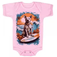 Body Bebê Infantil roupa criança cachorro pit bull praia surf - Foto 4