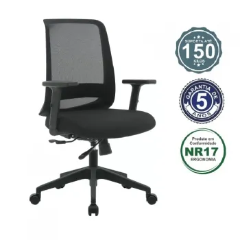  Cadeira Multiregulável NR17 Torino Mecanismo Slider Sincronizado com Base Piramidal e Braços Reguláveis