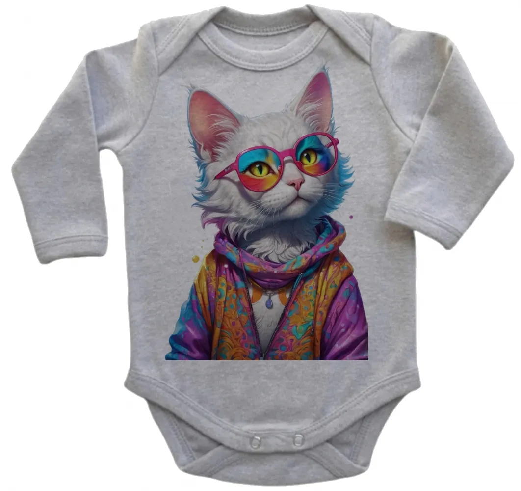 Body Bebê Infantil roupa criança Gato de oculos intelectual Imagem