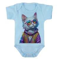 Body Bebê Infantil roupa criança Gato de oculos intelectual - Foto 3