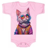 Body Bebê Infantil roupa criança Gato de oculos intelectual - Foto 4