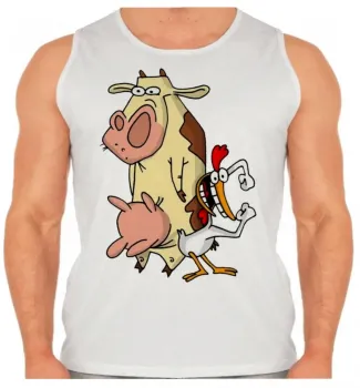 Camiseta Regata adulto ou infantil Vaca eo frango desenho antigo