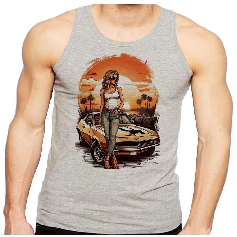 Camiseta Regata adulto ou infantil Carro antigo corvete praia sol