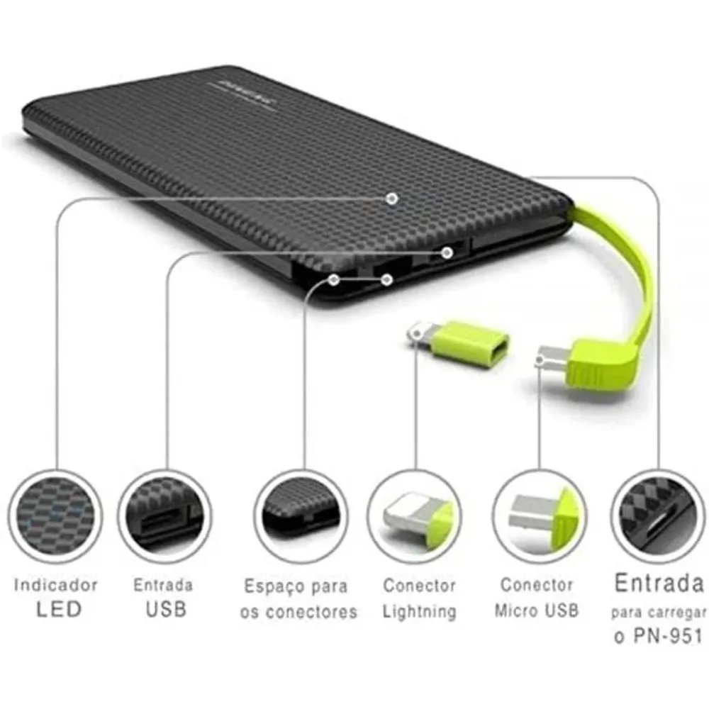 Carregador Portátil Pineng Power Bank 5000mah com adaptador iPhone,V8 Imagem