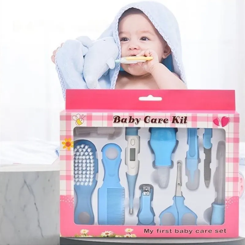 10 Pcs/Newborn Set Kit De Cuidados Com A Saúde Do Bebê Acessórios Cortador De Unhas Escova De Tesoura Imagem