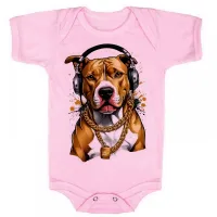 Body Bebê Infantil roupa criança Pitt bull cachorro corrente dourada - Foto 2