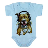 Body Bebê Infantil roupa criança Pitt bull cachorro corrente dourada - Foto 3