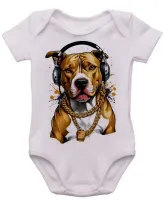 Body Bebê Infantil roupa criança Pitt bull cachorro corrente dourada - Foto 4