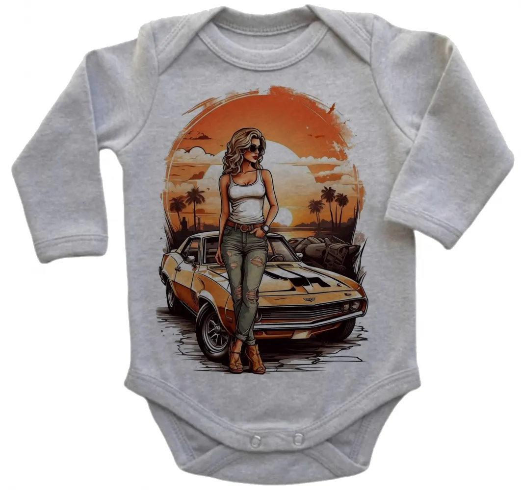 Body Bebê Infantil roupa criança Carro antigo corvete praia sol