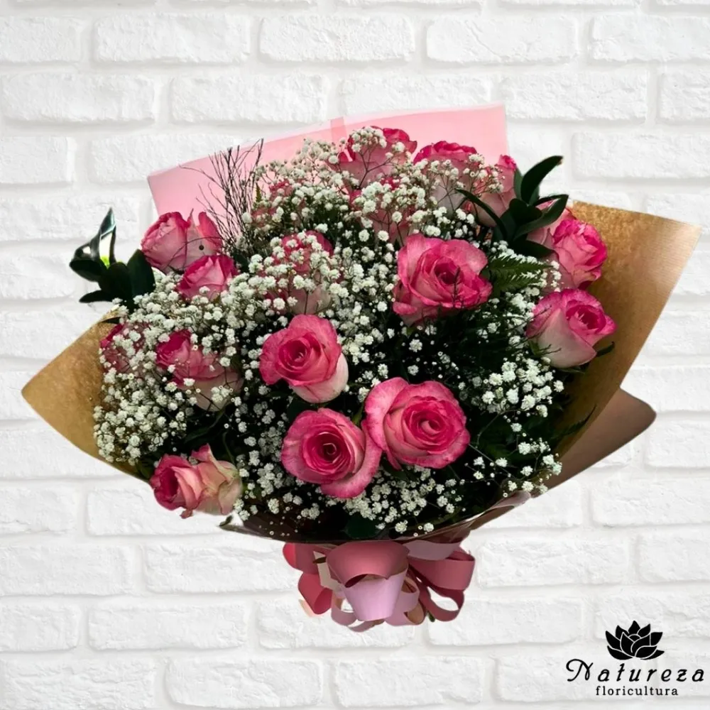 Buquê Sonhos com 18 Rosas cor de Rosa  Imagem