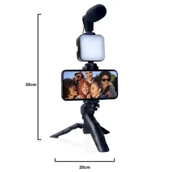 Kit Youtuber Tripe Vlog Live Suporte Celular Led com Microfone Fazer Vídeos