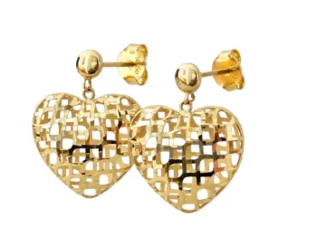 MJA-14611-20MM - Brincos Coração, Face Dupla, Em Ouro 18K