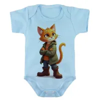 Body Bebê Infantil roupa criança Gato de botas colorido - Foto 2
