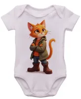Body Bebê Infantil roupa criança Gato de botas colorido - Foto 3