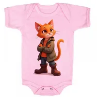 Body Bebê Infantil roupa criança Gato de botas colorido - Foto 4