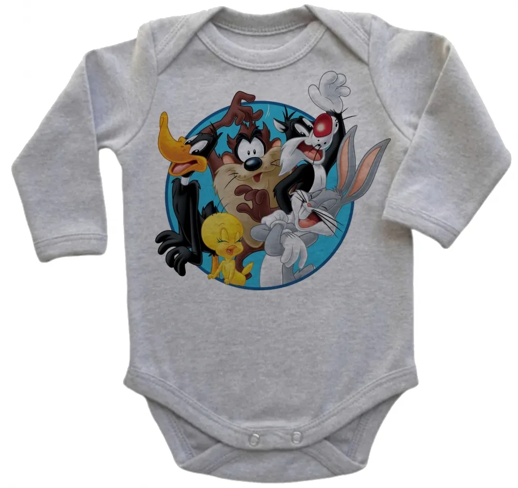 Body Bebê Infantil roupa criança Perna longa frajola taz mania patolino piu piu Imagem