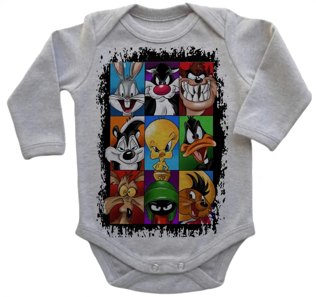 Body Bebê Infantil roupa criança Pernalonga frajola taz mania piu piu patolino coiote marvin marciano ligeirinho pepe le pew Imagem