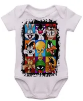 Body Bebê Infantil roupa criança Pernalonga frajola taz mania piu piu patolino coiote marvin marciano ligeirinho pepe le pew - Foto 3