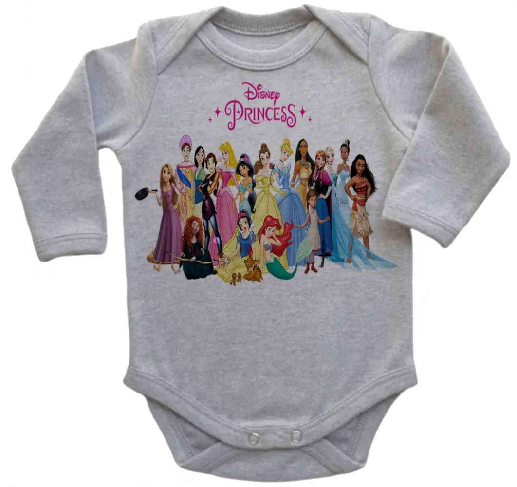 Body Bebê Infantil roupa criança princesas disney rapunzel frozen branca neve anna mulan moana jasmine bela adormecida 