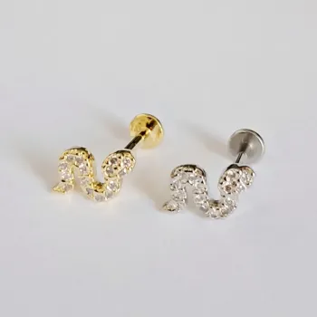 Labret Aço Cirúrgico BANHADO -COBRA com PEDRA - 08  BNH09