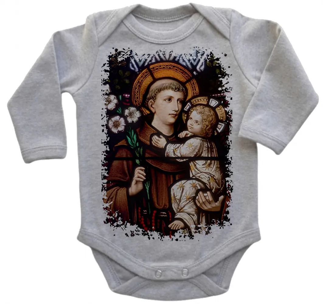 Body Bebê Infantil roupa criança Santo Antonio vitral Jesus